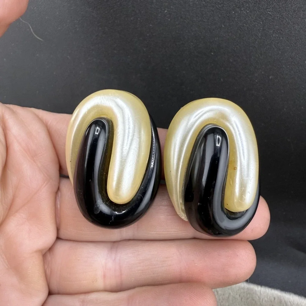 Vintage Estate Clip On Earrings Lot Black White Retro Beaded Dangle 3 Pairs